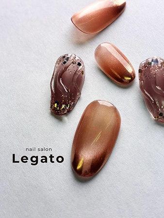 秋色の赤みブラウンに立体感を出したうねうねネイルデザイン｜nail salon Legato